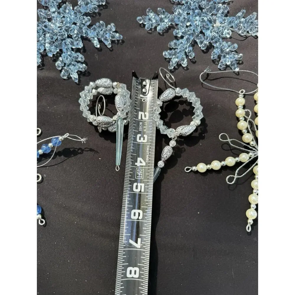 Beautiful Ice Blue Christmas Ornament Lot Snowflakes Bows & More! S1